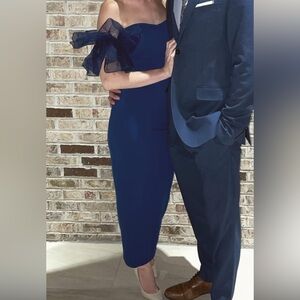 Elegant Navy Blue Off-Shoulder Dress